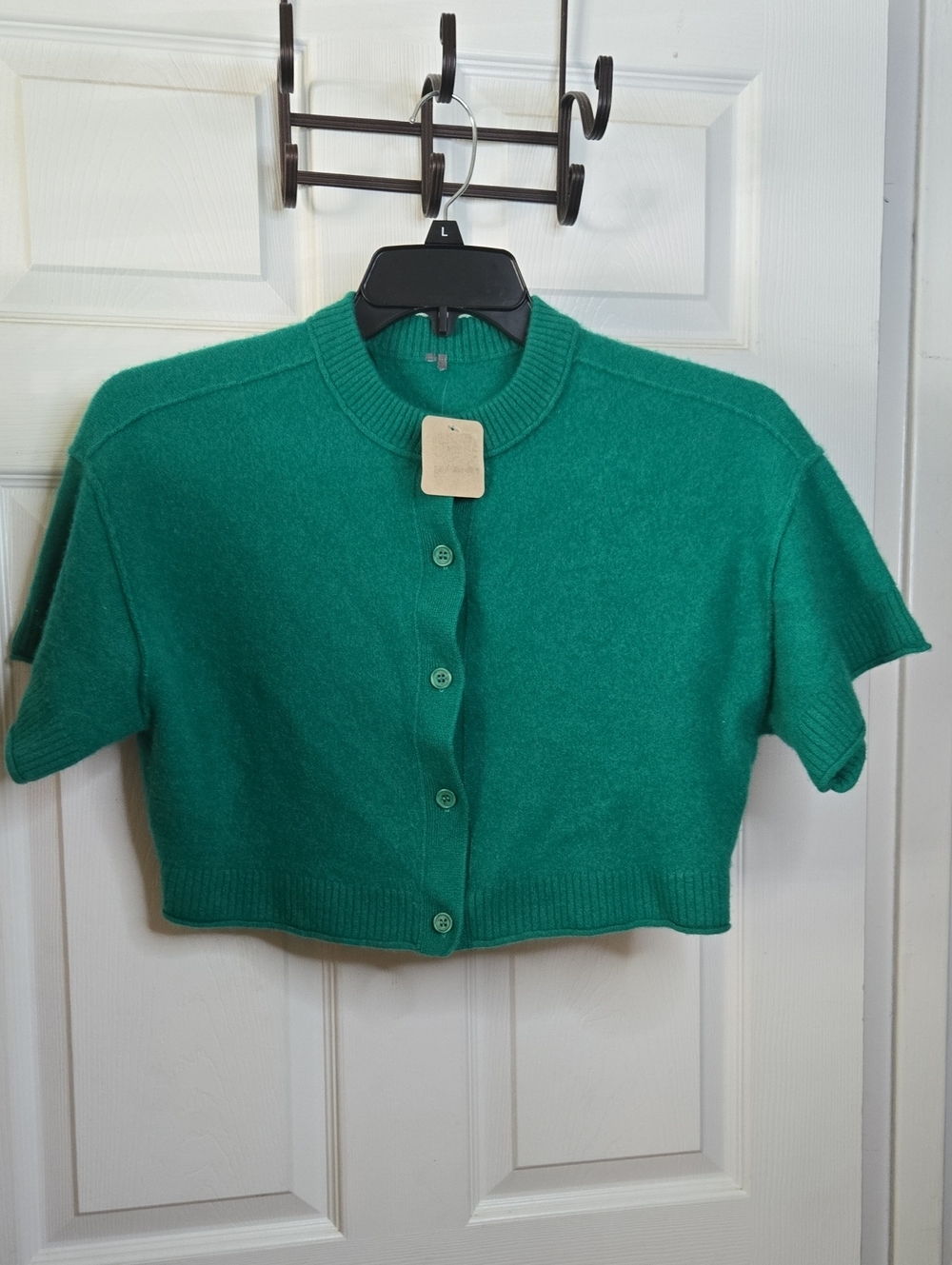 Cashmere 100% Green Cropped Button-Front Women's Sweater